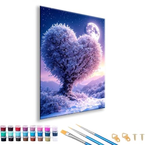 Malen nach Zahlen ab 7 8 9 10 11 12 Jahre Mädchen, Malen nach Zahlen Erwachsene Baum Paint by Numbers Kinder Mond DIY Painting by Numbers Set für Deko Wohnzimmer, Geschenke für Frauen 30 x 40 cm R-2 von FeiPride