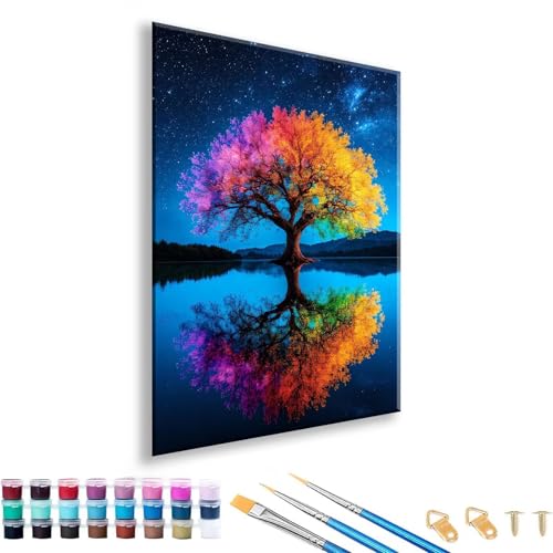 Malen nach Zahlen ab 7 8 9 10 11 12 Jahre Mädchen, Malen nach Zahlen Erwachsene Baum Paint by Numbers Landschaft DIY Painting by Numbers Set für Deko Wohnzimmer, Geschenke für Frauen 90 x 120 cm C-7 von FeiPride