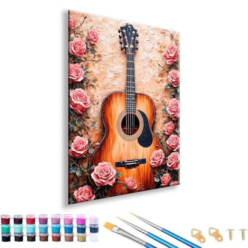 Malen nach Zahlen ab 7 8 9 10 11 12 Jahre Mädchen, Malen nach Zahlen Erwachsene Blume Paint by Numbers Gitarre DIY Painting by Numbers Set für Deko Wohnzimmer, Geschenke für Frauen 60 x 80 cm L-8 von FeiPride