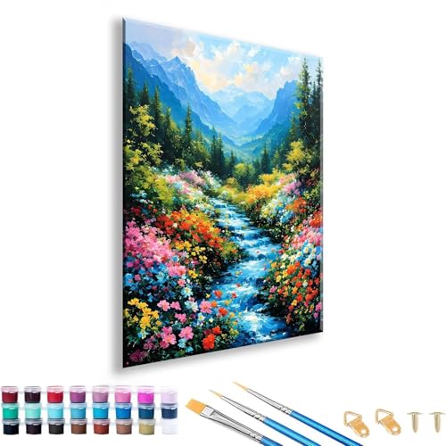 Malen nach Zahlen ab 7 8 9 10 11 12 Jahre Mädchen, Malen nach Zahlen Erwachsene Blume Paint by Numbers Kinder Berg DIY Painting by Numbers Set für Deko Wohnzimmer, Geschenke für Frauen 30 x 40 cm S-3 von FeiPride