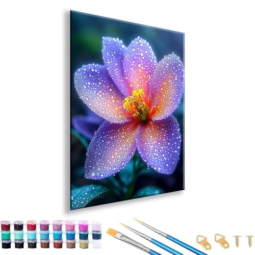 Malen nach Zahlen ab 7 8 9 10 11 12 Jahre Mädchen, Malen nach Zahlen Erwachsene Blume Paint by Numbers Kinder Lila DIY Painting by Numbers Set für Deko Wohnzimmer, Geschenke für Frauen 60 x 80 cm O-0 von FeiPride