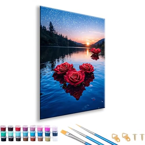 Malen nach Zahlen ab 7 8 9 10 11 12 Jahre Mädchen, Malen nach Zahlen Erwachsene Blume Paint by Numbers Kinder Rose DIY Painting by Numbers Set für Deko Wohnzimmer, Geschenke für Frauen 70 x 90 cm B-0 von FeiPride