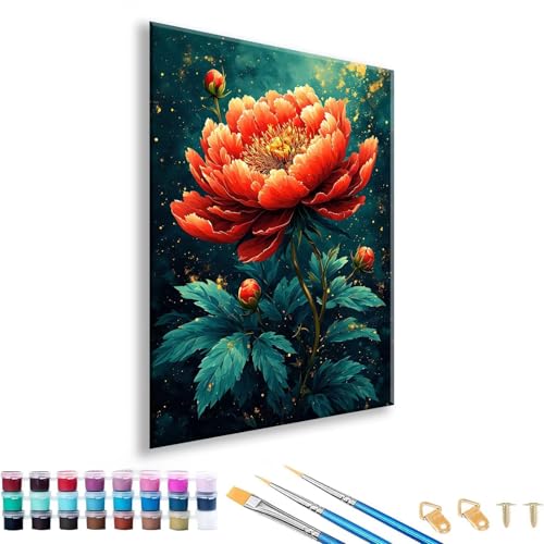 Malen nach Zahlen ab 7 8 9 10 11 12 Jahre Mädchen, Malen nach Zahlen Erwachsene Blume Paint by Numbers Pfingstrose DIY Painting by Numbers Set für Deko Wohnzimmer, Geschenke für Frauen 60 x 80 cm L-9 von FeiPride