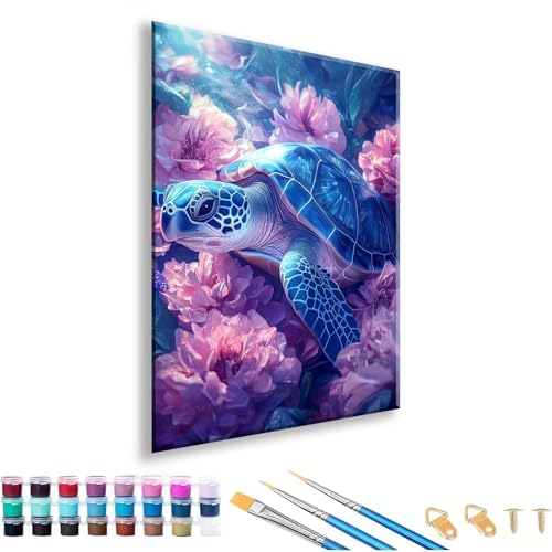 Malen nach Zahlen ab 7 8 9 10 11 12 Jahre Mädchen, Malen nach Zahlen Erwachsene Blume Paint by Numbers Schildkröte DIY Painting by Numbers Set für Deko Wohnzimmer, Geschenke für Frauen 90 x 120 cm U-7 von FeiPride