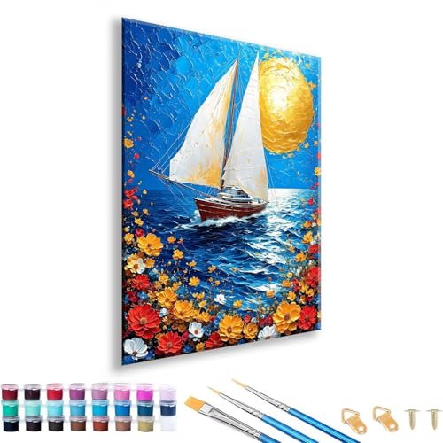 Malen nach Zahlen ab 7 8 9 10 11 12 Jahre Mädchen, Malen nach Zahlen Erwachsene Boot Paint by Numbers Kinder Blume DIY Painting by Numbers Set für Deko Wohnzimmer, Geschenke für Frauen 30 x 40 cm L-7 von FeiPride