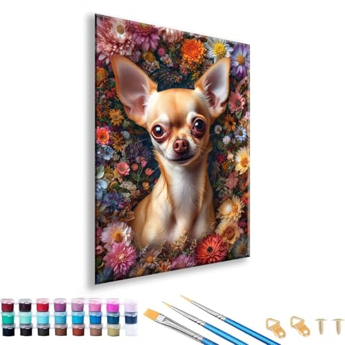 Malen nach Zahlen ab 7 8 9 10 11 12 Jahre Mädchen, Malen nach Zahlen Erwachsene Hund Paint by Numbers Kinder Blume DIY Painting by Numbers Set für Deko Wohnzimmer, Geschenke für Frauen 50 x 70 cm I-7 von FeiPride