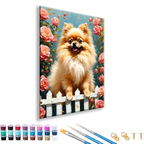 Malen nach Zahlen ab 7 8 9 10 11 12 Jahre Mädchen, Malen nach Zahlen Erwachsene Hund Paint by Numbers Kinder Blume DIY Painting by Numbers Set für Deko Wohnzimmer, Geschenke für Frauen 50 x 70 cm K-8 von FeiPride