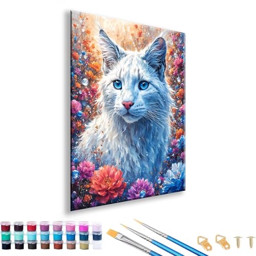 Malen nach Zahlen ab 7 8 9 10 11 12 Jahre Mädchen, Malen nach Zahlen Erwachsene Katze Paint by Numbers Blume DIY Painting by Numbers Set für Deko Wohnzimmer, Geschenke für Frauen 90 x 120 cm Q-1 von FeiPride