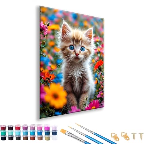 Malen nach Zahlen ab 7 8 9 10 11 12 Jahre Mädchen, Malen nach Zahlen Erwachsene Katze Paint by Numbers Blume DIY Painting by Numbers Set für Deko Wohnzimmer, Geschenke für Frauen 90 x 120 cm S-1 von FeiPride