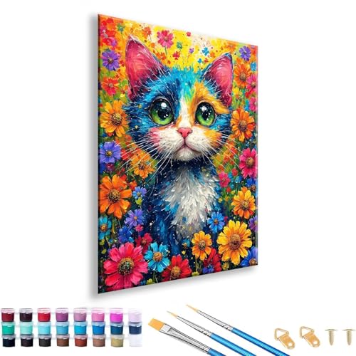 Malen nach Zahlen ab 7 8 9 10 11 12 Jahre Mädchen, Malen nach Zahlen Erwachsene Katze Paint by Numbers Kinder Tier DIY Painting by Numbers Set für Deko Wohnzimmer, Geschenke für Frauen 70 x 90 cm E-8 von FeiPride