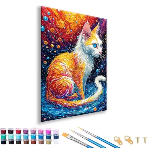 Malen nach Zahlen ab 7 8 9 10 11 12 Jahre Mädchen, Malen nach Zahlen Erwachsene Katze Paint by Numbers Kinder Tier DIY Painting by Numbers Set für Deko Wohnzimmer, Geschenke für Frauen 90 x 120 cm F-6 von FeiPride