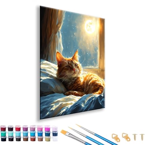 Malen nach Zahlen ab 7 8 9 10 11 12 Jahre Mädchen, Malen nach Zahlen Erwachsene Katze Paint by Numbers Kinder Tier DIY Painting by Numbers Set für Deko Wohnzimmer, Geschenke für Frauen 90 x 120 cm X-1 von FeiPride