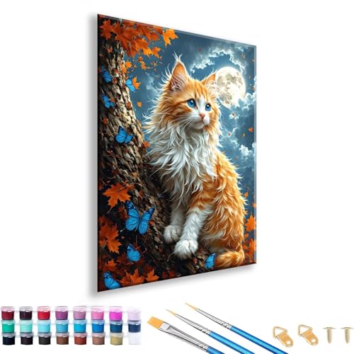 Malen nach Zahlen ab 7 8 9 10 11 12 Jahre Mädchen, Malen nach Zahlen Erwachsene Katze Paint by Numbers Schmetterling DIY Painting by Numbers für Deko Wohnzimmer, Geschenke für Frauen 60 x 80 cm X-9 von FeiPride