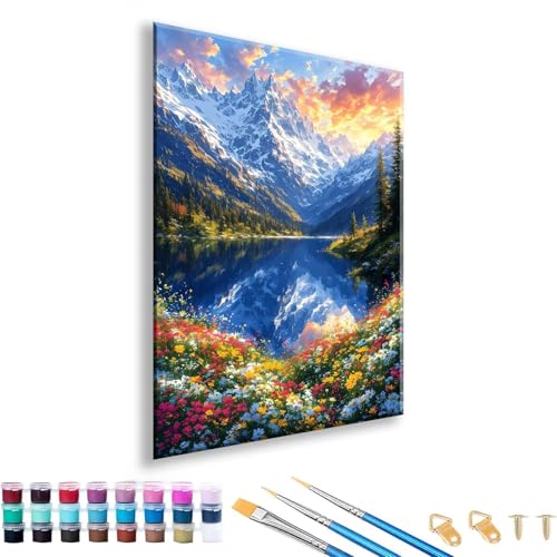 Malen nach Zahlen ab 7 8 9 10 11 12 Jahre Mädchen, Malen nach Zahlen Erwachsene Landschaft Paint by Numbers Berg DIY Painting by Numbers Set für Deko Wohnzimmer, Geschenke für Frauen 30 x 40 cm H-3 von FeiPride