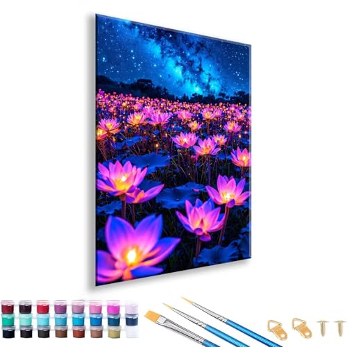 Malen nach Zahlen ab 7 8 9 10 11 12 Jahre Mädchen, Malen nach Zahlen Erwachsene Landschaft Paint by Numbers Lotus DIY Painting by Numbers Set für Deko Wohnzimmer, Geschenke für Frauen 30 x 40 cm E-0 von FeiPride