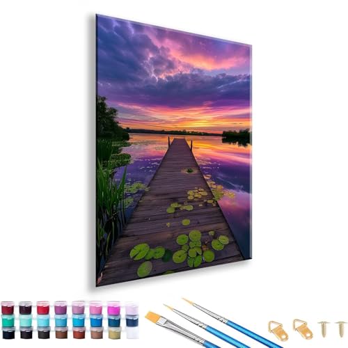 Malen nach Zahlen ab 7 8 9 10 11 12 Jahre Mädchen, Malen nach Zahlen Erwachsene Landschaft Paint by Numbers Pier DIY Painting by Numbers Set für Deko Wohnzimmer, Geschenke für Frauen 60 x 80 cm E-4 von FeiPride