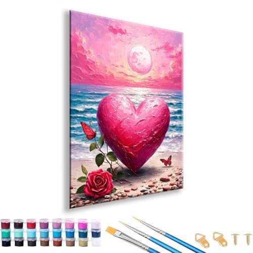 Malen nach Zahlen ab 7 8 9 10 11 12 Jahre Mädchen, Malen nach Zahlen Erwachsene Liebe Paint by Numbers Strand DIY Painting by Numbers Set für Deko Wohnzimmer, Geschenke für Frauen 30 x 40 cm J-9 von FeiPride