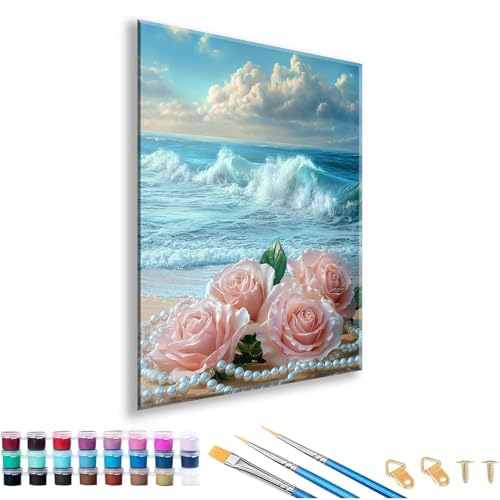 Malen nach Zahlen ab 7 8 9 10 11 12 Jahre Mädchen, Malen nach Zahlen Erwachsene Meer Paint by Numbers Kinder Blume DIY Painting by Numbers Set für Deko Wohnzimmer, Geschenke für Frauen 50 x 70 cm Z-4 von FeiPride