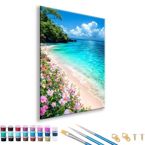 Malen nach Zahlen ab 7 8 9 10 11 12 Jahre Mädchen, Malen nach Zahlen Erwachsene Meer Paint by Numbers Landschaft DIY Painting by Numbers Set für Deko Wohnzimmer, Geschenke für Frauen 70 x 90 cm M-7 von FeiPride