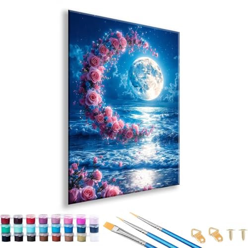 Malen nach Zahlen ab 7 8 9 10 11 12 Jahre Mädchen, Malen nach Zahlen Erwachsene Mond Paint by Numbers Kinder Blume DIY Painting by Numbers Set für Deko Wohnzimmer, Geschenke für Frauen 30 x 40 cm V-3 von FeiPride