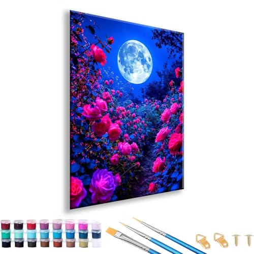 Malen nach Zahlen ab 7 8 9 10 11 12 Jahre Mädchen, Malen nach Zahlen Erwachsene Mond Paint by Numbers Kinder Blume DIY Painting by Numbers Set für Deko Wohnzimmer, Geschenke für Frauen 30 x 40 cm S-8 von FeiPride