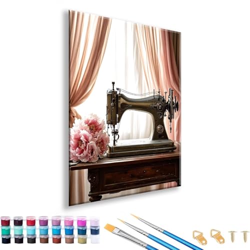 Malen nach Zahlen ab 7 8 9 10 11 12 Jahre Mädchen, Malen nach Zahlen Erwachsene Nähmaschine Paint by Numbers Blume DIY Painting by Numbers Set für Deko Wohnzimmer, Geschenke für Frauen 50 x 70 cm I-2 von FeiPride