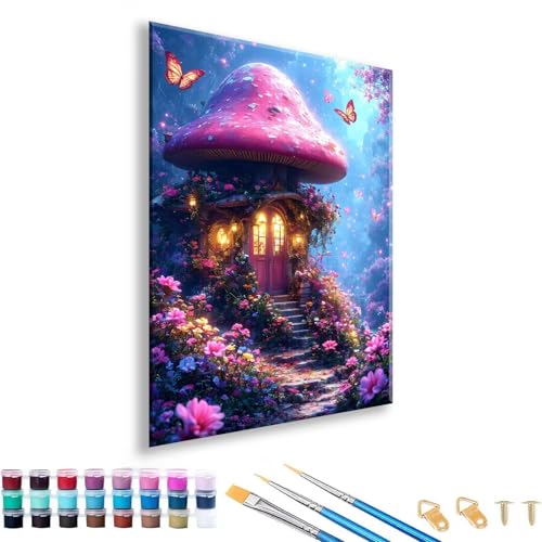 Malen nach Zahlen ab 7 8 9 10 11 12 Jahre Mädchen, Malen nach Zahlen Erwachsene Pilz Paint by Numbers Kinder Blume DIY Painting by Numbers Set für Deko Wohnzimmer, Geschenke für Frauen 30 x 40 cm J-4 von FeiPride