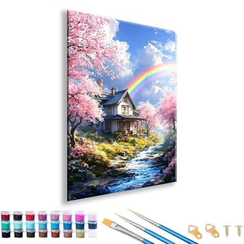 Malen nach Zahlen ab 7 8 9 10 11 12 Jahre Mädchen, Malen nach Zahlen Erwachsene Regenbogen Paint by Numbers Kinder Landschaft DIY Painting by Numbers für Deko Wohnzimmer Geschenke 50 x 70 cm L-9 von FeiPride