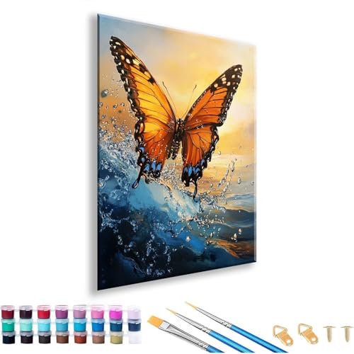 Malen nach Zahlen ab 7 8 9 10 11 12 Jahre Mädchen, Malen nach Zahlen Erwachsene Schmetterling Paint by Numbers Tier DIY Painting by Numbers Set für Deko Wohnzimmer, Geschenke für Frauen 30 x 40 cm M-6 von FeiPride