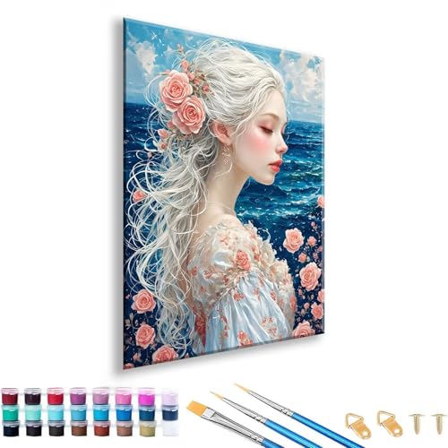 Malen nach Zahlen ab 7 8 9 10 11 12 Jahre Mädchen, Malen nach Zahlen Erwachsene Schönheit Paint by Numbers Blume DIY Painting by Numbers Set für Deko Wohnzimmer, Geschenke für Frauen 60 x 80 cm J-5 von FeiPride