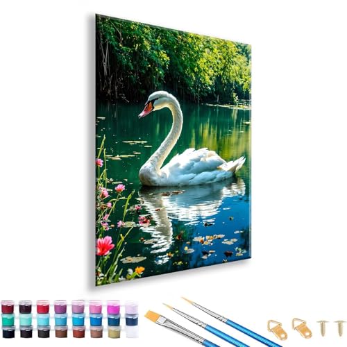 Malen nach Zahlen ab 7 8 9 10 11 12 Jahre Mädchen, Malen nach Zahlen Erwachsene Schwan Paint by Numbers Kinder Tier DIY Painting by Numbers Set für Deko Wohnzimmer, Geschenke für Frauen 50 x 70 cm D-6 von FeiPride