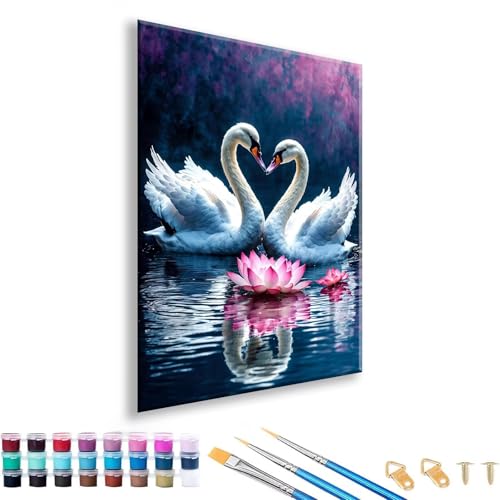 Malen nach Zahlen ab 7 8 9 10 11 12 Jahre Mädchen, Malen nach Zahlen Erwachsene Schwan Paint by Numbers Tier DIY Painting by Numbers Set für Deko Wohnzimmer, Geschenke für Frauen 90 x 120 cm U-0 von FeiPride