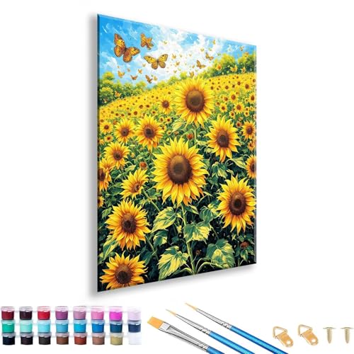 Malen nach Zahlen ab 7 8 9 10 11 12 Jahre Mädchen, Malen nach Zahlen Erwachsene Sonnenblume Paint by Numbers Blume DIY Painting by Numbers Set für Deko Wohnzimmer, Geschenke für Frauen 50 x 70 cm H-7 von FeiPride