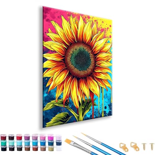 Malen nach Zahlen ab 7 8 9 10 11 12 Jahre Mädchen, Malen nach Zahlen Erwachsene Sonnenblume Paint by Numbers Blume DIY Painting by Numbers Set für Deko Wohnzimmer, Geschenke für Frauen 50 x 70 cm P-7 von FeiPride