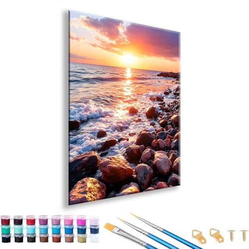 Malen nach Zahlen ab 7 8 9 10 11 12 Jahre Mädchen, Malen nach Zahlen Erwachsene Sonnenuntergang Paint by Numbers Kinder Meer DIY Painting by Numbers für Deko Wohnzimmer Geschenke 90 x 120 cm R-5 von FeiPride