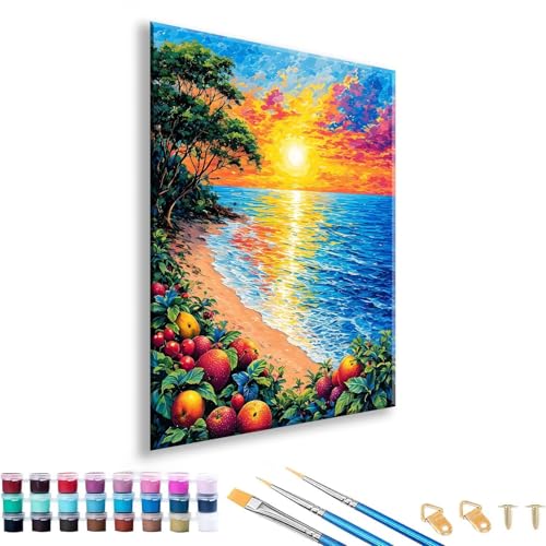 Malen nach Zahlen ab 7 8 9 10 11 12 Jahre Mädchen, Malen nach Zahlen Erwachsene Sonnenuntergang Paint by Numbers Meer DIY Painting by Numbers für Deko Wohnzimmer, Geschenke für Frauen 50 x 70 cm T-0 von FeiPride