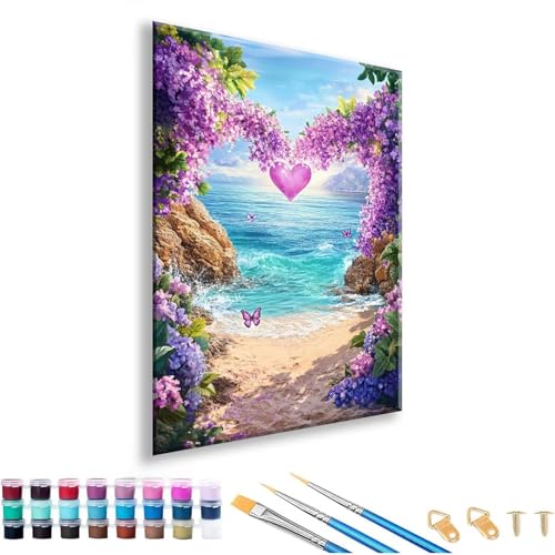 Malen nach Zahlen ab 7 8 9 10 11 12 Jahre Mädchen, Malen nach Zahlen Erwachsene Strand Paint by Numbers Blume DIY Painting by Numbers Set für Deko Wohnzimmer, Geschenke für Frauen 50 x 70 cm G-7 von FeiPride