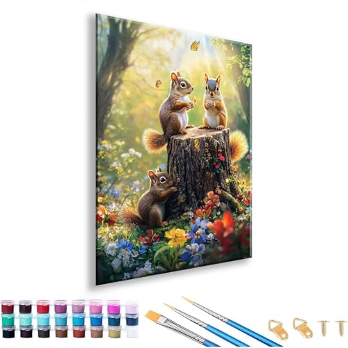 Malen nach Zahlen ab 7 8 9 10 11 12 Jahre Mädchen, Malen nach Zahlen Erwachsene Tier Paint by Numbers Eichhörnchen DIY Painting by Numbers Set für Deko Wohnzimmer, Geschenke für Frauen 60 x 80 cm G-0 von FeiPride