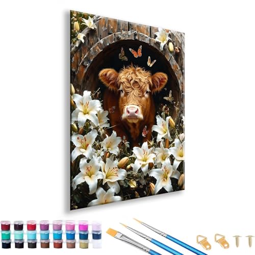 Malen nach Zahlen ab 7 8 9 10 11 12 Jahre Mädchen, Malen nach Zahlen Erwachsene Tier Paint by Numbers Kinder Ochse DIY Painting by Numbers Set für Deko Wohnzimmer, Geschenke für Frauen 30 x 40 cm I-8 von FeiPride