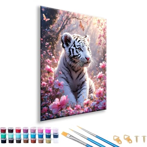 Malen nach Zahlen ab 7 8 9 10 11 12 Jahre Mädchen, Malen nach Zahlen Erwachsene Tiger Paint by Numbers Kinder Tier DIY Painting by Numbers Set für Deko Wohnzimmer, Geschenke für Frauen 50 x 70 cm G-9 von FeiPride