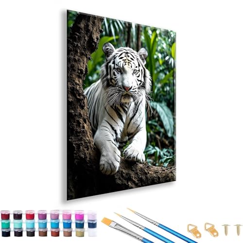 Malen nach Zahlen ab 7 8 9 10 11 12 Jahre Mädchen, Malen nach Zahlen Erwachsene Tiger Paint by Numbers Kinder Tier DIY Painting by Numbers Set für Deko Wohnzimmer, Geschenke für Frauen 60 x 80 cm A-9 von FeiPride