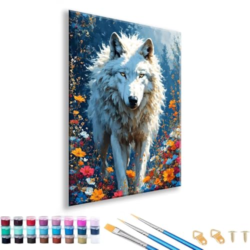 Malen nach Zahlen ab 7 8 9 10 11 12 Jahre Mädchen, Malen nach Zahlen Erwachsene Wolf Paint by Numbers Kinder Tier DIY Painting by Numbers Set für Deko Wohnzimmer, Geschenke für Frauen 30 x 40 cm C-1 von FeiPride