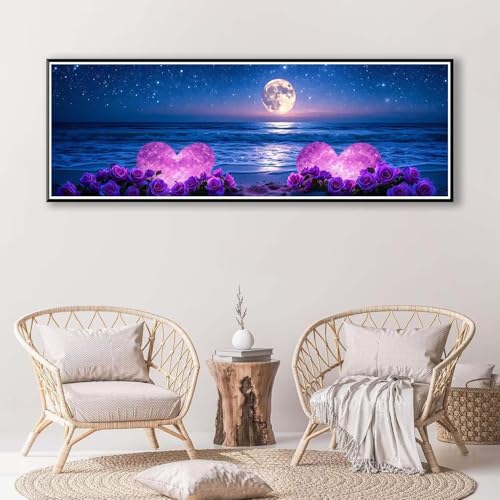 Mond Diamond Painting Erwachsene Groß XXL 100 x 300 cm, 5D Diamant Painting Bilder Meer, Full Drill Diamond Painting Runde Steine, DIY Diamant Malerei Set für Zuhause Wand Dekoration Geschenk P-817 von FeiPride