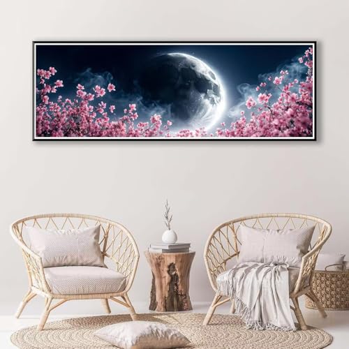 Mond Diamond Painting Erwachsene Groß XXL 100 x 300 cm, 5D Diamant Painting Bilder Pfirsich, Full Drill Diamond Painting Runde Steine, DIY Diamant Malerei für Zuhause Wand Dekoration Geschenk P-832 von FeiPride