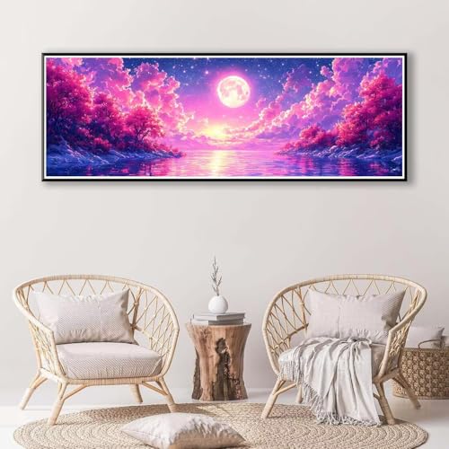 Mond Diamond Painting Erwachsene Groß XXL 30 x 90 cm, 5D Diamant Painting Bilder Landschaft, Full Drill Diamond Painting Runde Steine, DIY Diamant Malerei für Zuhause Wand Dekoration Geschenk P-361 von FeiPride