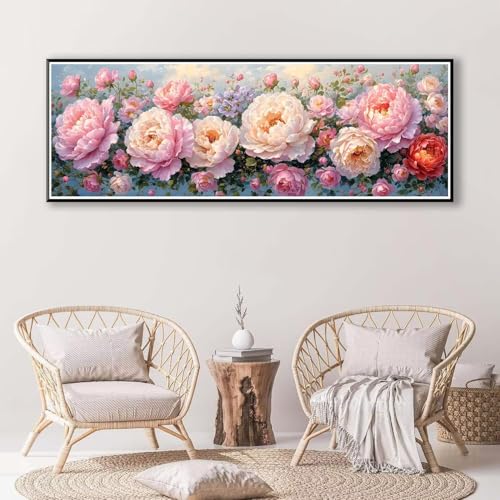 Pfingstrose Diamond Painting Erwachsene Groß XXL 50 x 150 cm, 5D Diamant Painting Bilder Blume, Full Drill Diamond Painting Runde Steine, DIY Diamant Malerei für Zuhause Wand Dekoration Geschenk P-412 von FeiPride