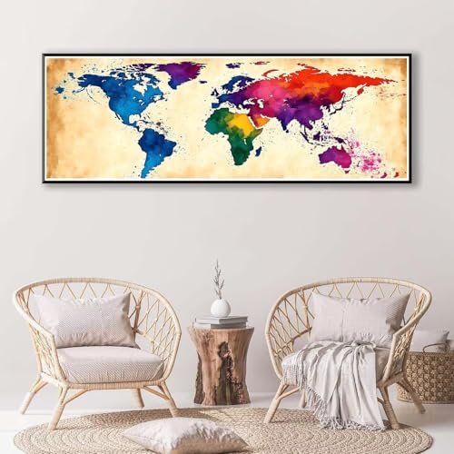 Retro Diamond Painting Erwachsene Groß XXL 100 x 300 cm, 5D Diamant Painting Bilder Weltkarte, Full Drill Diamond Painting Runde Steine, DIY Diamant Malerei für Zuhause Wand Dekoration Geschenk P-340 von FeiPride