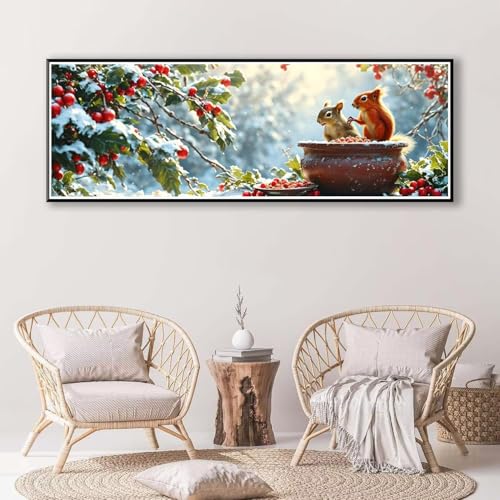 Schneeszene Diamond Painting Erwachsene Groß XXL 50 x 150 cm,5D Diamant Painting Bilder Eichhörnchen,Full Drill Diamond Painting Runde Steine,DIY Diamant Malerei Set für Zuhause Wand Dekoration P-877 von FeiPride