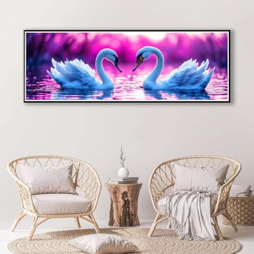 Schwan Diamond Painting Erwachsene Groß XXL 100 x 300 cm, 5D Diamant Painting Bilder Tier, Full Drill Diamond Painting Runde Steine, DIY Diamant Malerei Set für Zuhause Wand Dekoration Geschenk P-799 von FeiPride