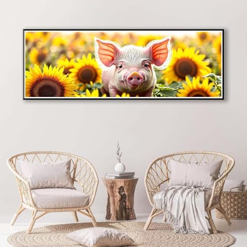 Schwein Diamond Painting Erwachsene Groß XXL 100 x 300 cm, 5D Diamant Painting Bilder Sonnenblume, Full Drill Diamond Painting Runde Steine, DIY Diamant Malerei Set für Zuhause Wand Dekoration P-337 von FeiPride